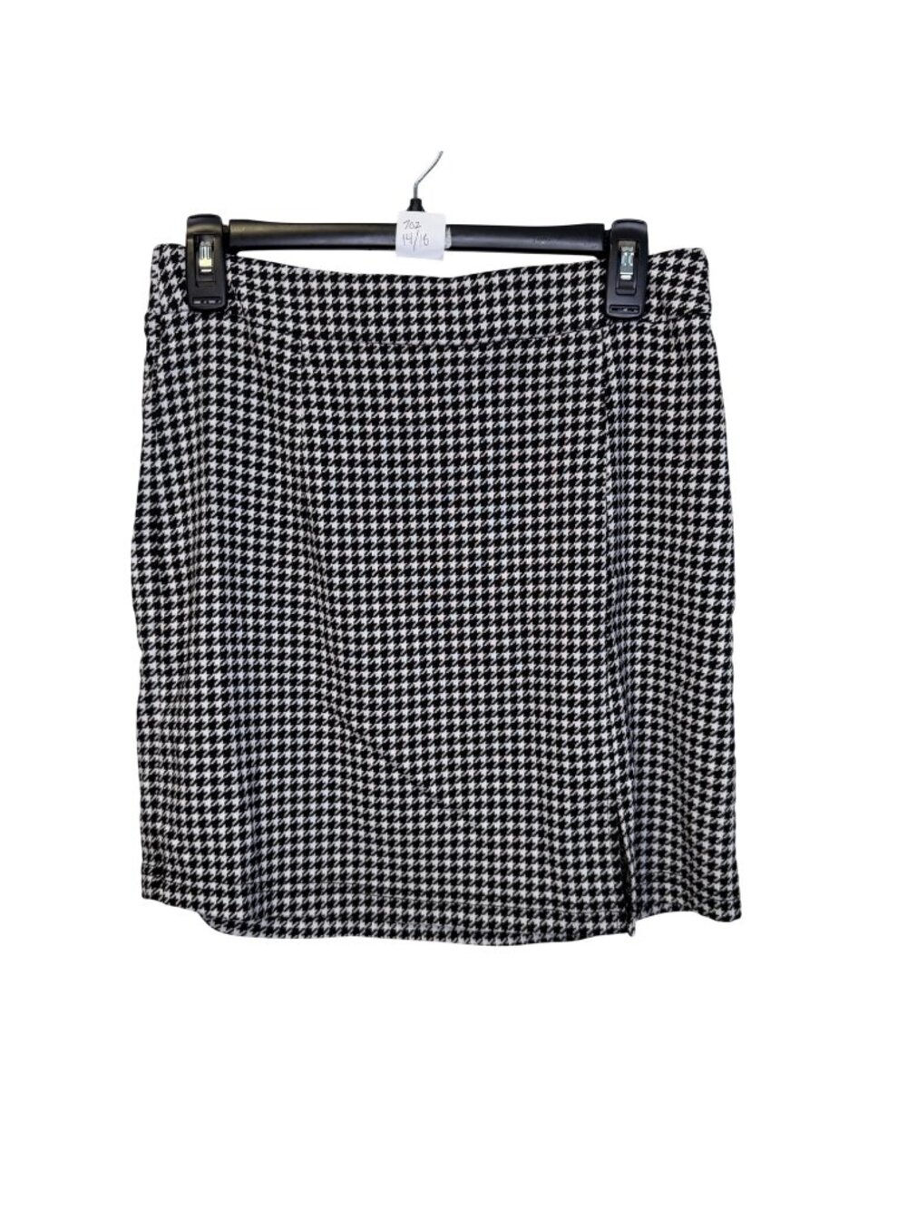 Like an Angel Women’s Houndstooth Pull On Mini Skirt Black White Stretch Size L